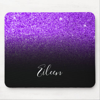 Girly Purple Sparkly Faux Glitter Black Ombre Mouse Mat