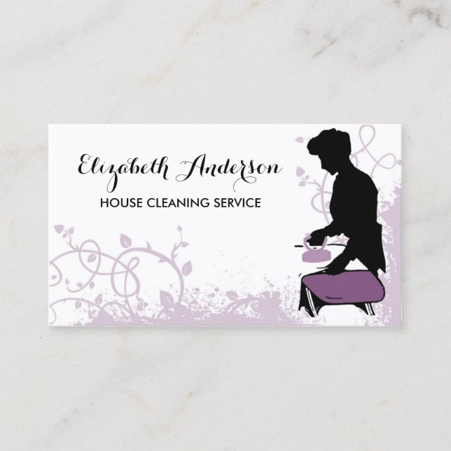 Girly Purple Vintage Maid Silhouette Housekeeping Business Card (Front)
