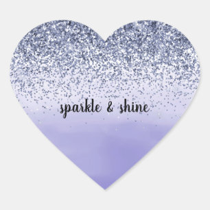 Girly Purple Watercolor Glitter Heart Sticker
