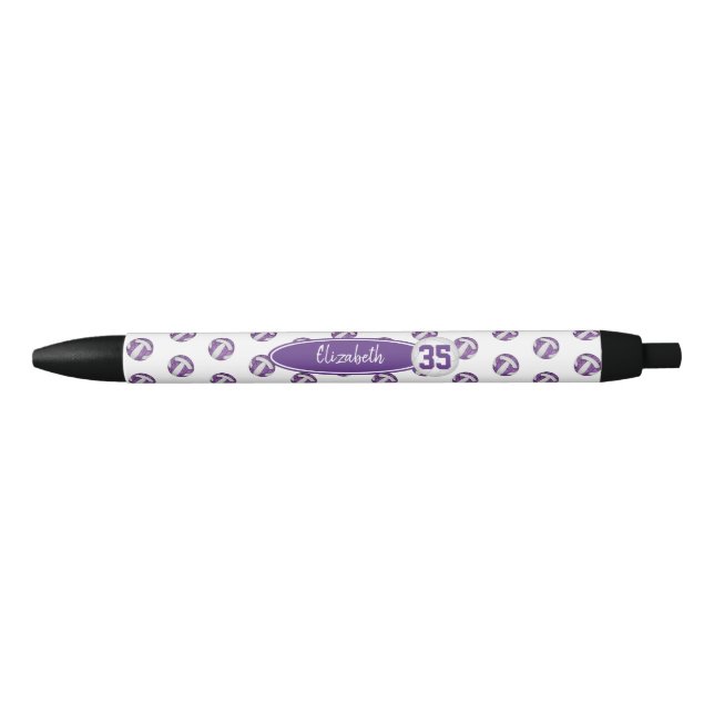 girly purple white custom name volleyballs pattern black ink pen (Front)