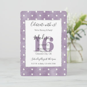 Girly Purple White Dots 16th Birthday Invitation