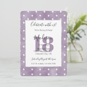 Girly Purple White Dots Birthday Invitation