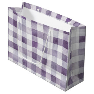 Girly Purple White Plaid Stripes Birthday Large Gift Bag