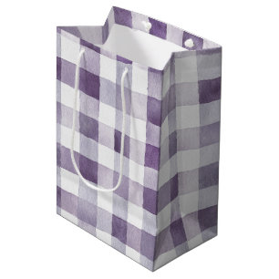Girly Purple White Plaid Stripes Birthday Medium Gift Bag