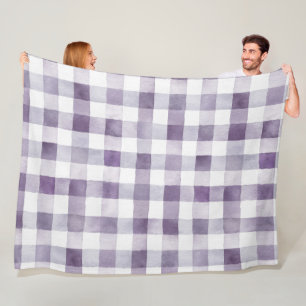 Girly Purple White Plaid Stripes Fleece Blanket