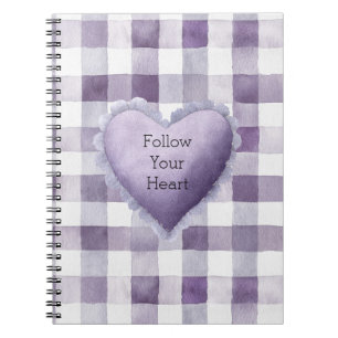 Girly Purple White Plaid Stripes Heart Birthday Notebook