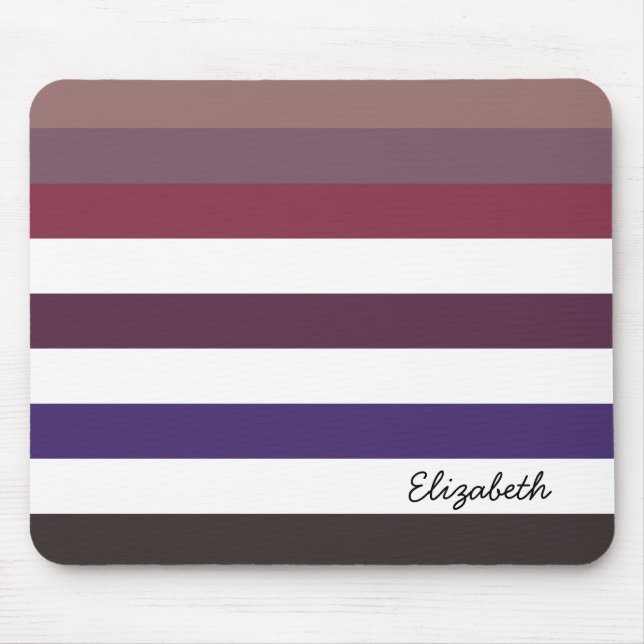 Girly Purple Wide Horizontal Stripes With Name Mouse Mat (Front)