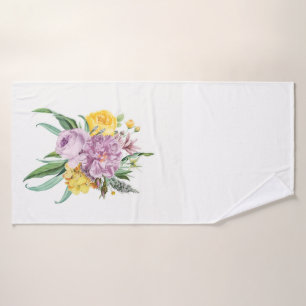 Girly Purple Yellow Chic floral Bath Towel Set