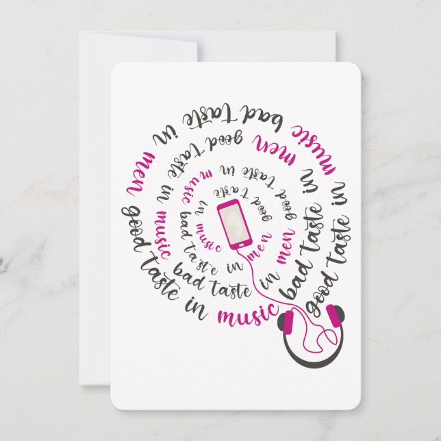 Girly quote Good taste in music bad taste in men Invitation (Front)