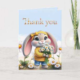 Girly rabbit polka dot bow Thank you Card