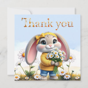 Girly rabbit polka dot bow Thank you Card