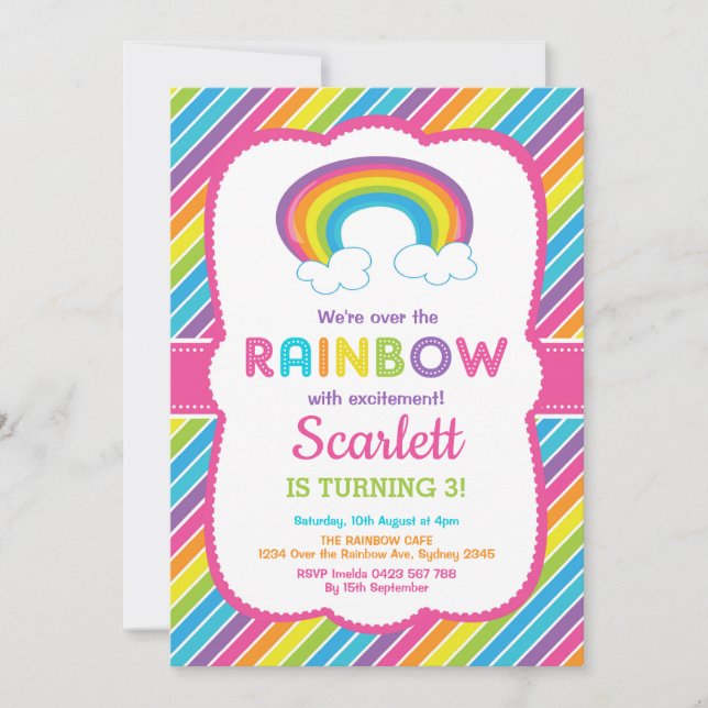 Girly Rainbow Birthday Party Colourful Rainbow Invitation (Front)