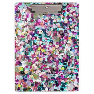 Girly Rainbow Faux Sequins Bling Clipboard