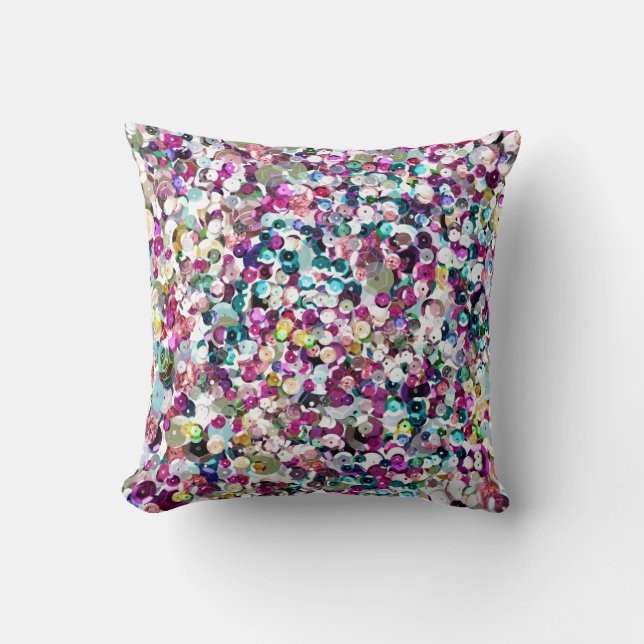 Girly Rainbow Faux Sequins Bling Cushion (Front)