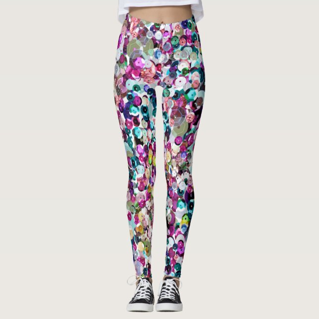 Girly Rainbow Faux Sequins Bling Leggings (Front)
