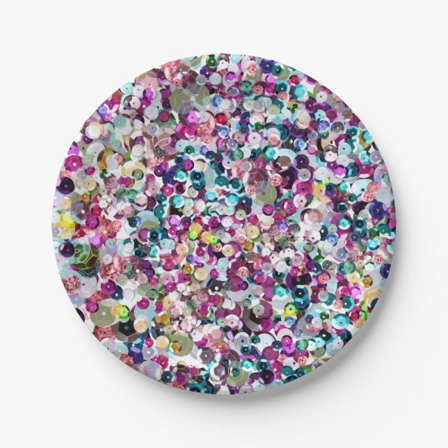 Girly Rainbow Faux Sequins Bling Paper Plate (Front)