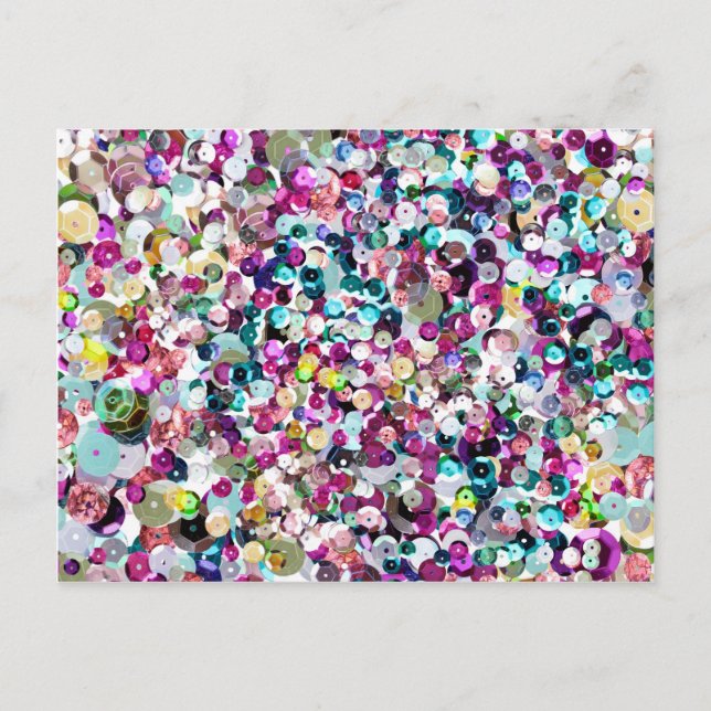 Girly Rainbow Faux Sequins Bling Postcard (Front)
