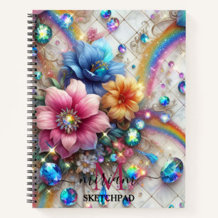 Girly Rainbow Floral Flower Monogram Notebook