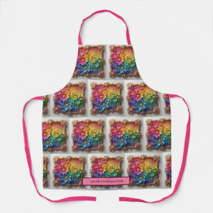 Girly Rainbow Flowers and Glitter Drips Apron
