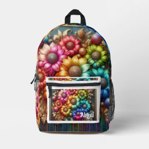 Girly Rainbow Flowers with Glitter Drips Backpack