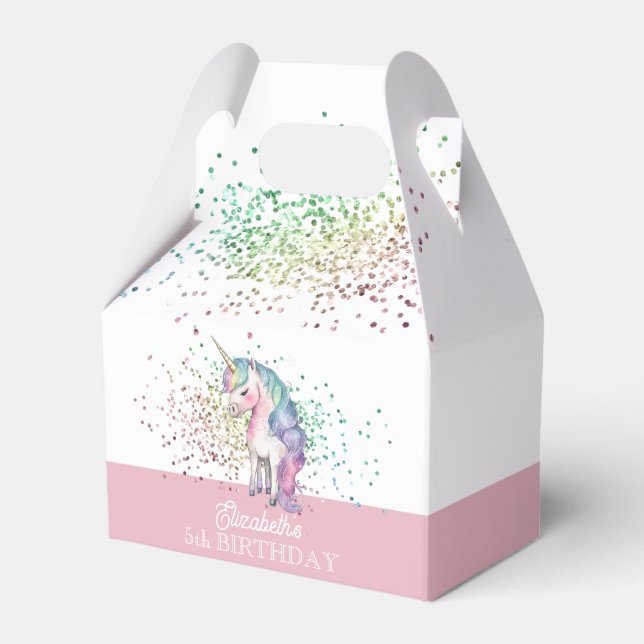 Girly Rainbow Glitter Magical Unicorn Birthday Favour Box (Front Side)