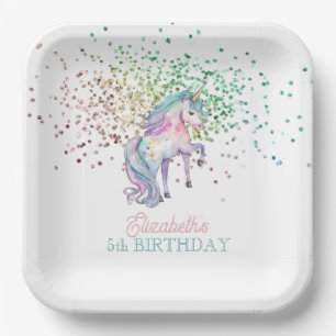 Girly Rainbow Glitter Magical Unicorn Birthday  Paper Plate