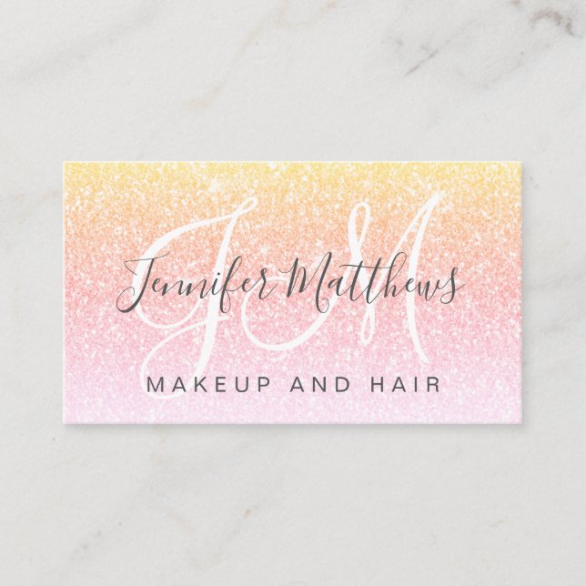 Girly Rainbow Glitter Makeup Artist Hair Salon Business Card (Front)