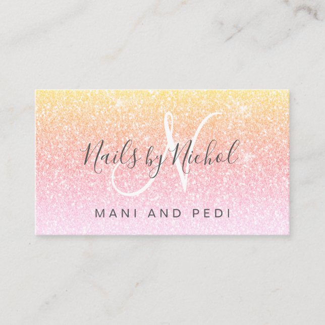 Girly Rainbow Glitter Mani Pedi Nail Studio Business Card (Front)