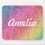 Girly Rainbow Glitter Monogram Name Mouse Pad<br><div class="desc">Add a splash of colour to your mouse pad featuring glitter rainbow with retro font. Personalise with your name, monogram, initial or text. You can change text colour and font style using the customise it further option. The glitter design details are simulated in the artwork. No actual glitter will be...</div>