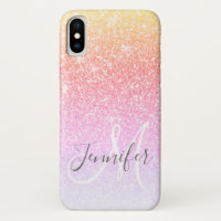 Girly Rainbow Glitter Sparkles Monogram Name