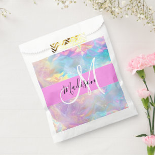 Girly Rainbow Holographic Iridescent Monogram Name Favour Bags