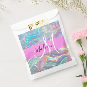 Girly Rainbow Holographic Iridescent Monogram Name Favour Bags