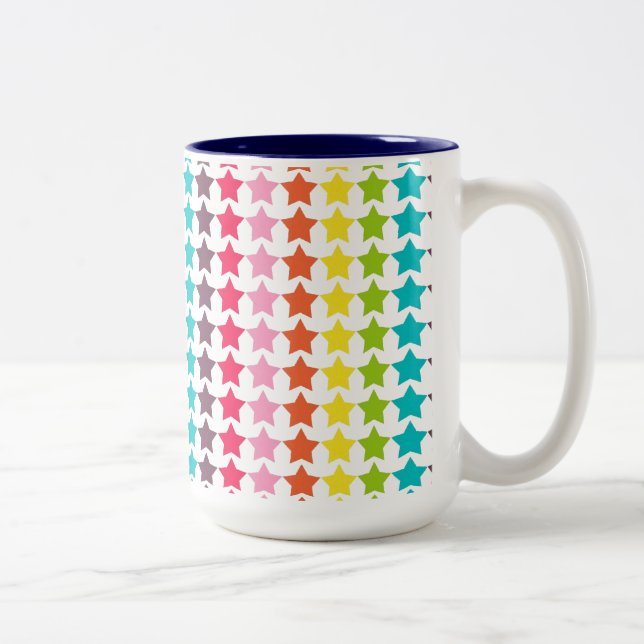 Girly Rainbow Stars Two-Tone Coffee Mug (Right)