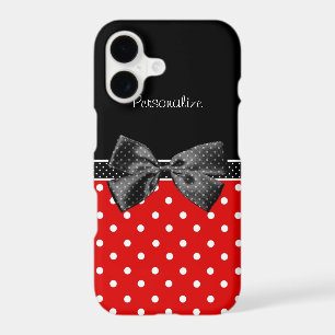 Girly Red and Black Polka Dots With Bow and Name