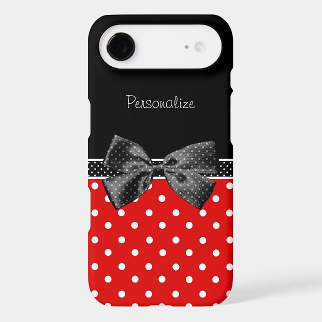 Girly Red and Black Polka Dots With Bow and Name Case-Mate iPhone Case (Back)