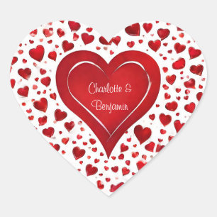 Girly Red And White Name Valentine Heart Sticker