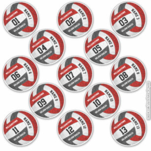 girly red black volleyball team set of 13 stickers