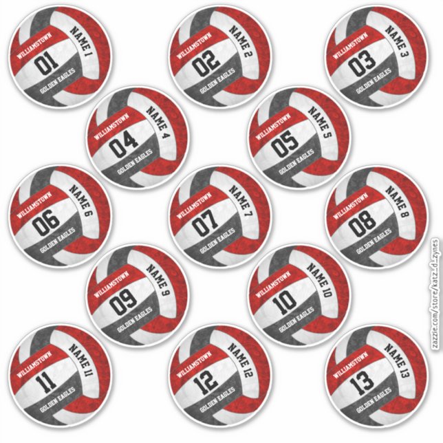 girly red black volleyball team set of 13 stickers (Front)