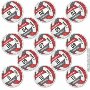 girly red black volleyball team set of 13 stickers