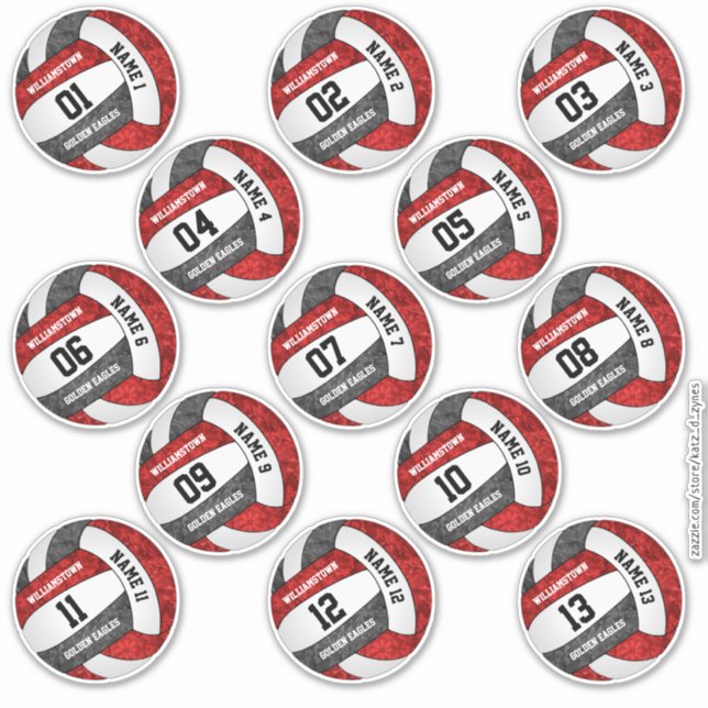 girly red black volleyball team set of 13 stickers (Front)