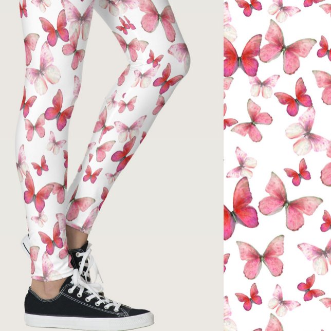 Girly red butterfly whimsical patterned leggings (Creator Uploaded)
