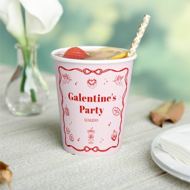 Girly Red Coquette Galentine's Party Paper Cups (Insitu)