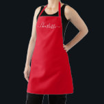 Girly red custom modern script name elegant chic apron<br><div class="desc">Personalised red custom modern script name text monogram solid plain colour girly stylish elegant chic red and white text kitchen Apron. Customise,  personalise it with name,  quote,  phrase,  or text.
Great for cooks,  chefs,  pottery,  ceramics,  crafts,  work,  kitchen,  baking,  bbq,  grill,  etc</div>