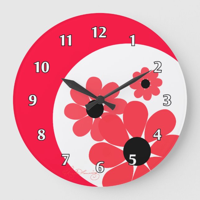Girly Red Daisies Large Clock (Front)