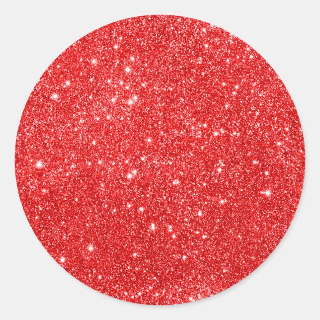 Girly Red Glitter  Classic Round Sticker (Front)
