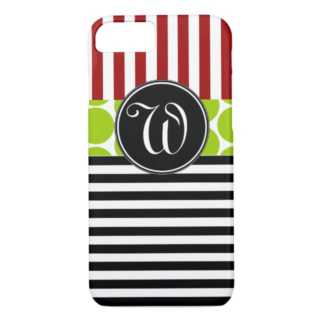 GIRLY RED GREEN BLACK STRIPES PATTERN Case-Mate iPhone CASE (Back)