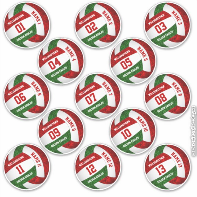 girly red green volleyball player names set 13 (Front)