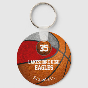 Girly red grey school team colours basketball key ring