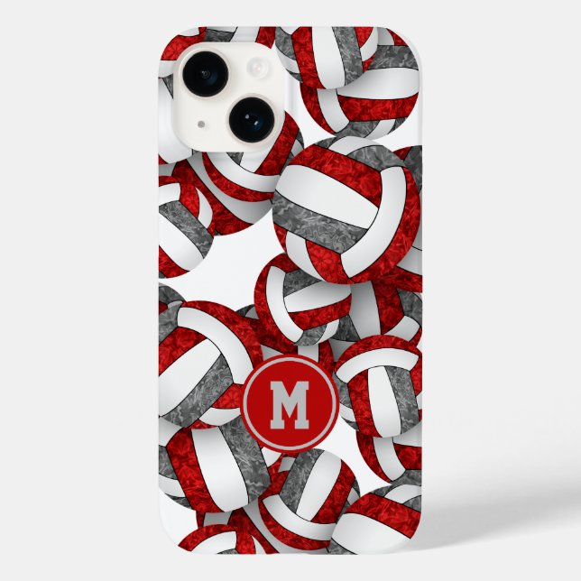 Girly red grey team colours volleyballs patterned Case-Mate iPhone case (Back)