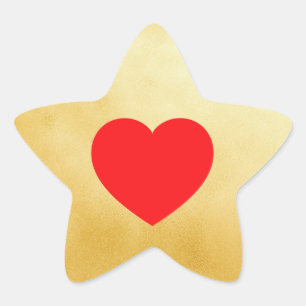 Girly Red Heart Gold Foil Star Sticker